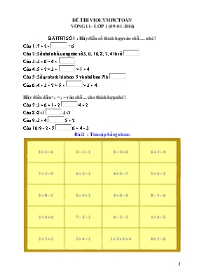 Đề thi Violympic Toán Lớp 1 - Vòng 11